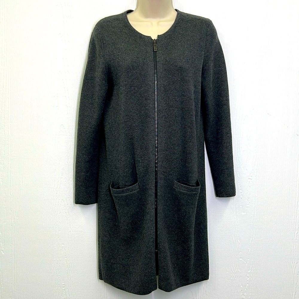 Banana Republic - Dark Gray Knit Long Sleeve Zip Up Pocket Long Sweater Size XS